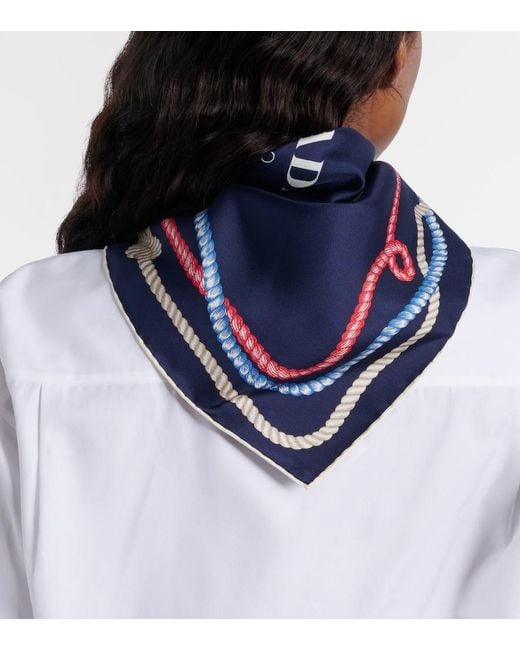 Prada Blue Printed Silk Twill Scarf