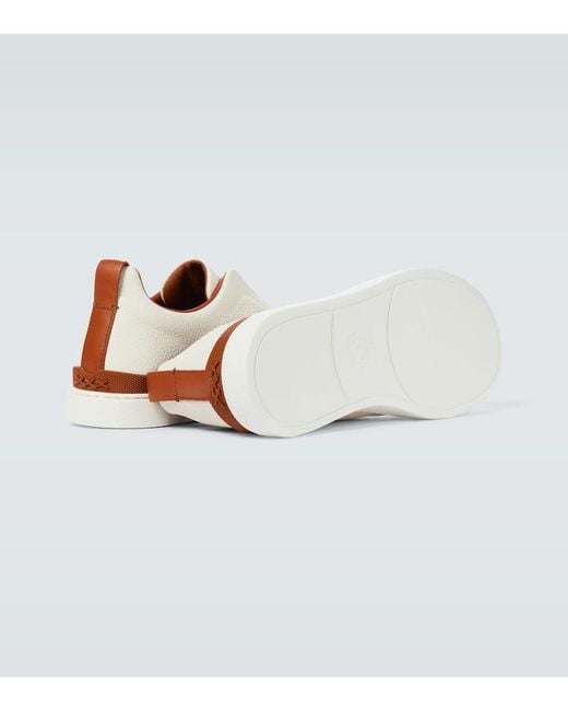 Zegna White Deerskin Triple Stitchtm Sneakers for men