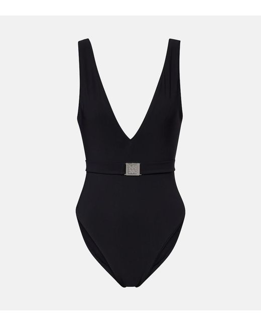 Tory Burch Blue Double T Belted Swimsuit