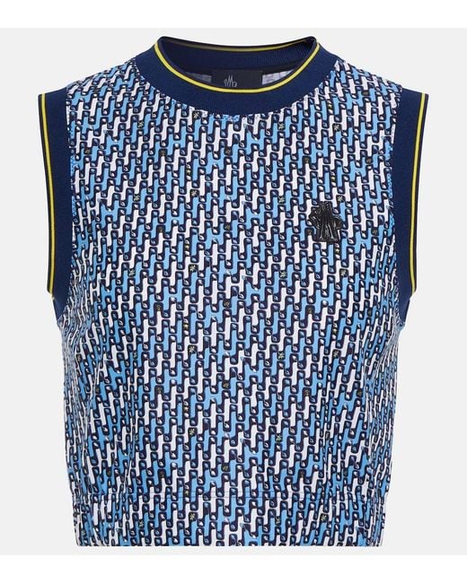 Moncler Blue Ladies Bright Abstract-Pattern Cropped Tank Top