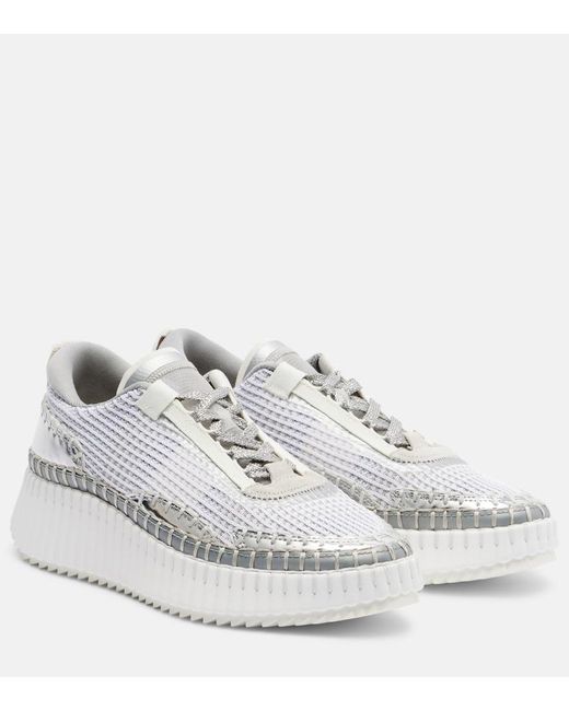 Chloé White Nama Metallic-Effect Platform Sneakers
