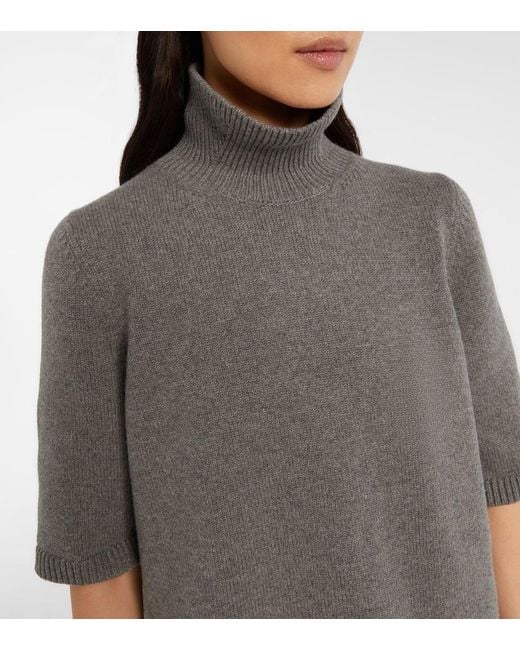 Alaïa Gray Knitted Cashmere-Blend Turtleneck Top