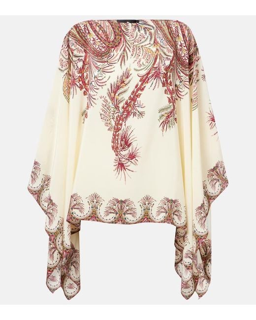 Etro Multicolor Printed Silk Crepe De Chine Poncho