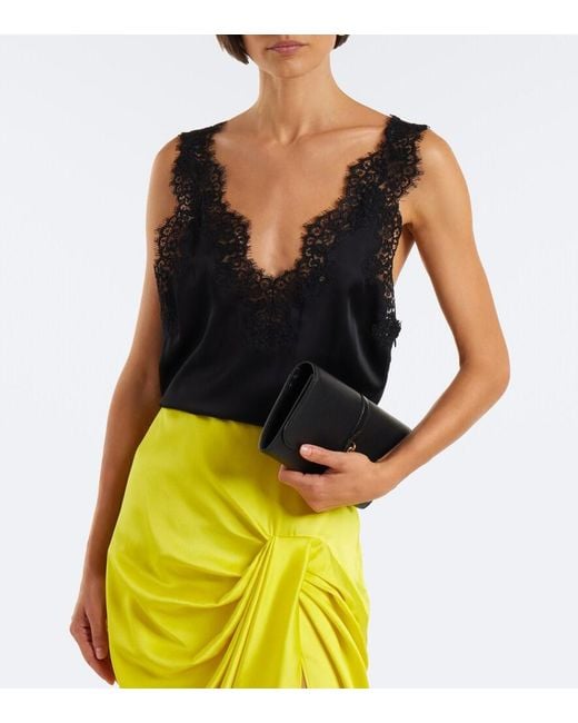 Stella McCartney Black Lace-Trimmed Satin Top