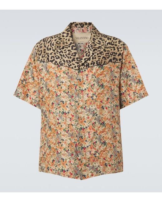 Valentino Natural Printed Silk Bowling Shirt for men