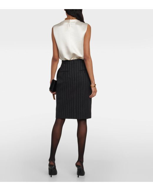 Saint Laurent Black Pinstripe Wool Pencil Skirt
