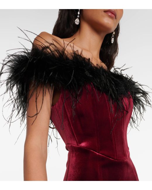 Rebecca Vallance Red Vanessa Feather-trimmed Midi Dress