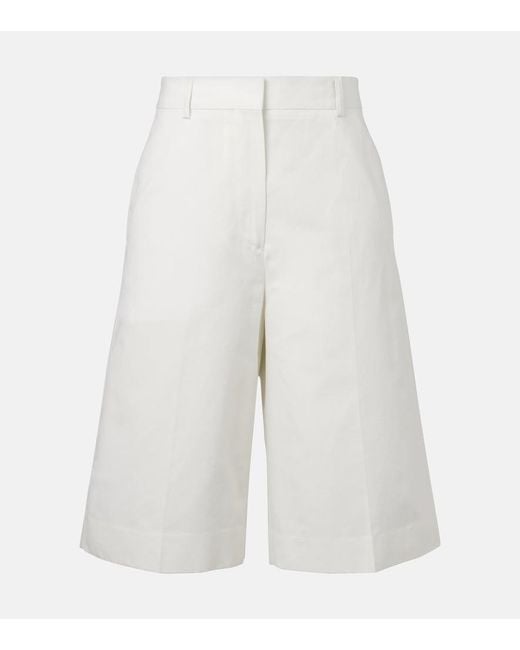 Totême  White Cotton And Linen Bermuda Shorts
