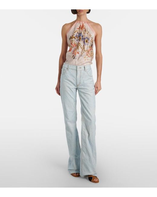 Etro Blue Pegaso Embroidered Flared Jeans