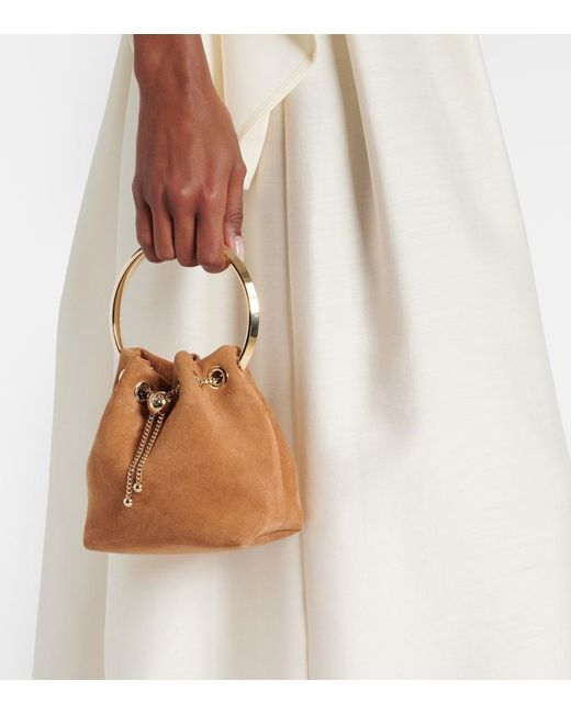 Jimmy Choo Brown Bucket Bag Bon Bon Small Aus Veloursleder