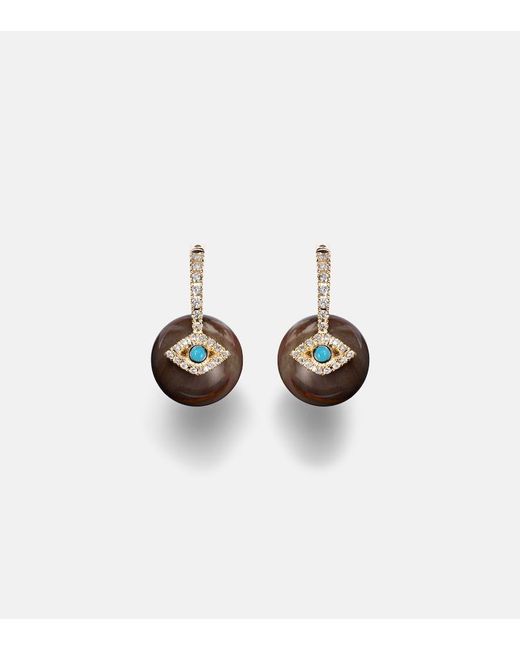 Pendientes Evil Eye De Oro De 14 Ct Con Diamantes Y Turquesas Sydney Evan de color White