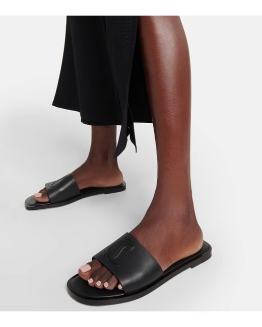 Christian Louboutin Black Cl Mule Embossed Leather Sandals