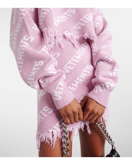 Vetements Pink Logo Cropped Lame Sweater