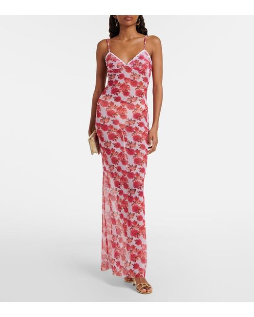 Bananhot Pink Solay Floral Lace-Trimmed Maxi Dress