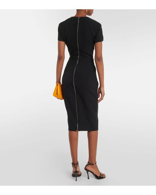 Victoria Beckham Black Fitted T-shirt Crepe Midi Dress