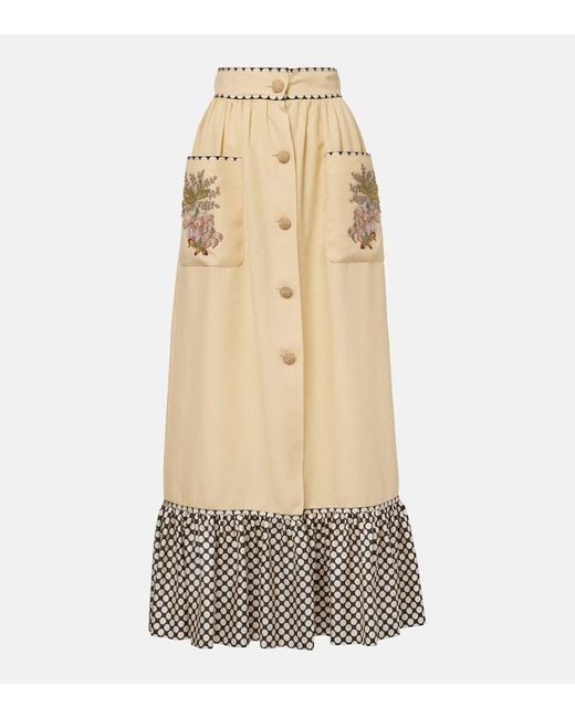 Valentino Natural Plus De Pois Embroidered Maxi Skirt