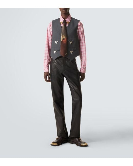 Versace Blue Leather Straight Pants for men