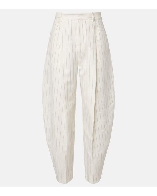 Ralph Lauren White Harlo Striped Cotton, Linen And Wool Pants
