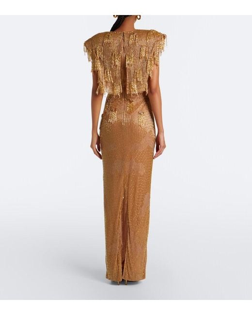 Rachel Gilbert Natural Lani Caped Beaded Gown
