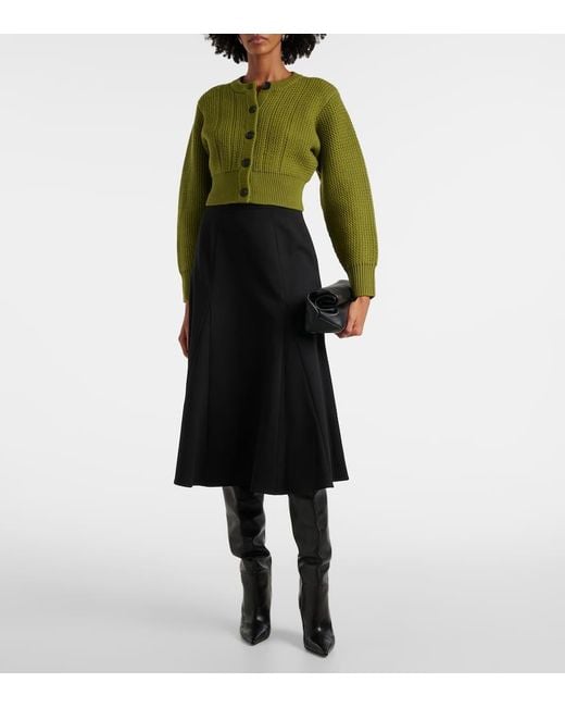 Carolina Herrera Black High-Rise Wool-Blend Midi Skirt
