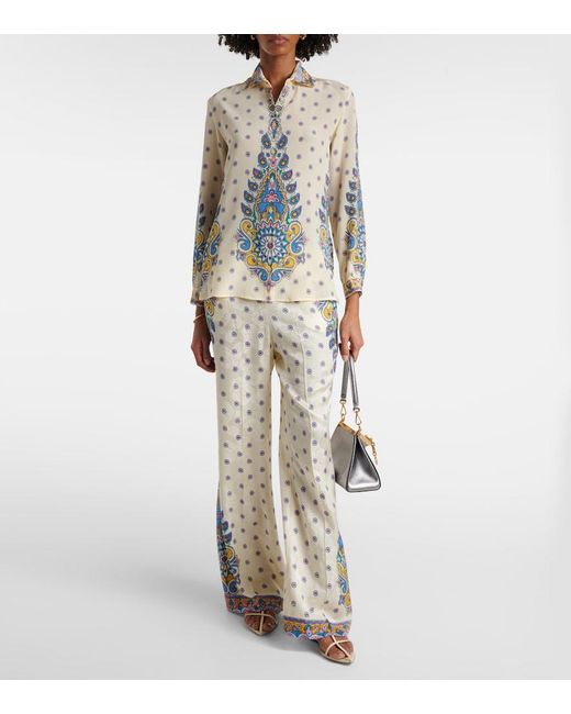 Etro Natural Trousers With Medallion Motif