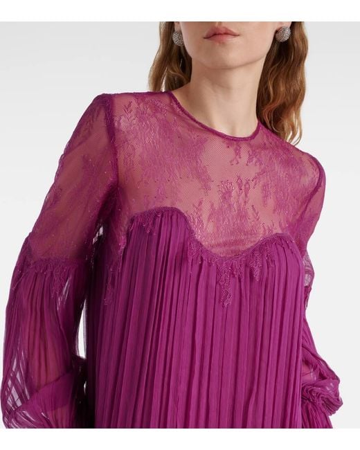 Costarellos Pink Renia Silk-Blend Lace Gown