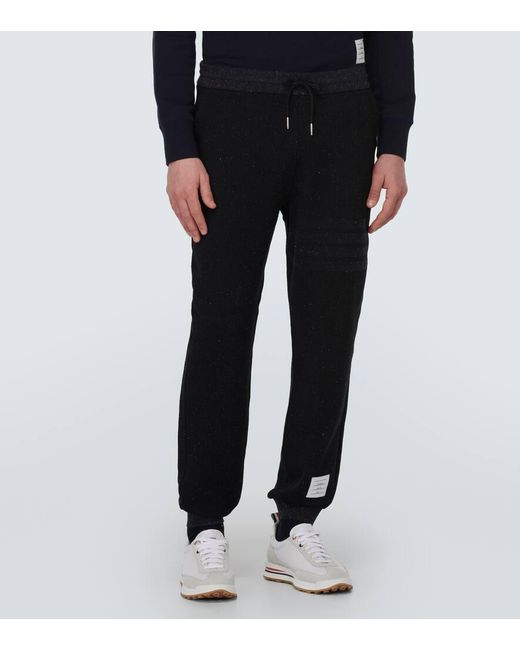 Pantaloni sportivi in cotone e seta 4-Bar di Thom Browne in Black da Uomo