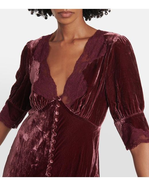 Rixo Purple Lace-trimmed Velvet Midi Dress