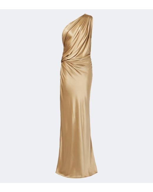 The Sei Metallic One-Shoulder Draped Silk Satin Gown