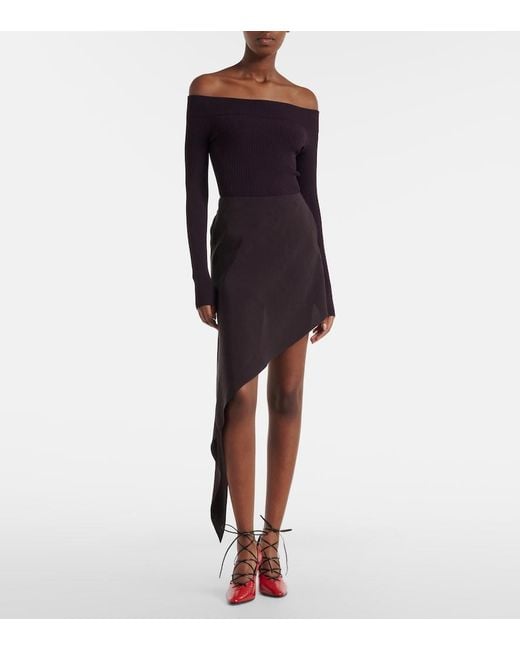 Alaïa Black Asymmetric Poplin Miniskirt