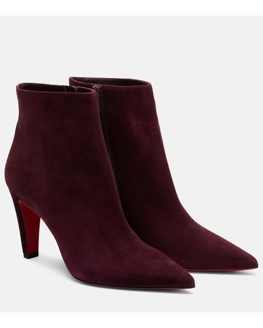 Christian Louboutin Red Vibella Booty 85 Suede Ankle Boots