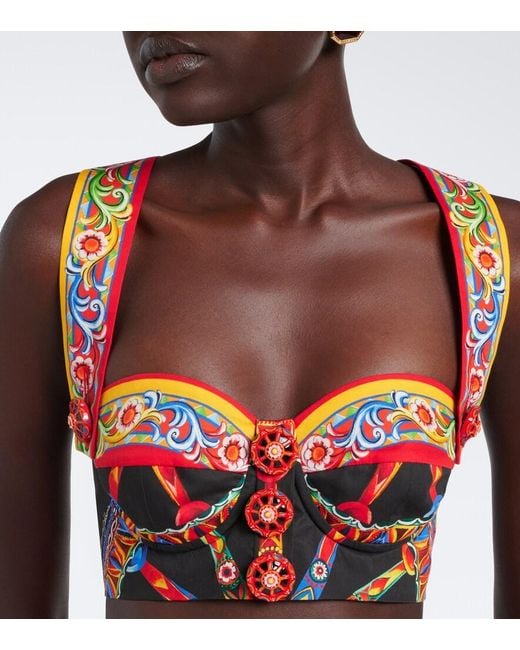 Dolce & Gabbana Red Carretto Cotton Poplin Crop Top