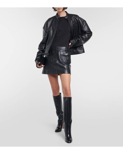 Aquazzura Black Sellier 85 Leather Knee Boots