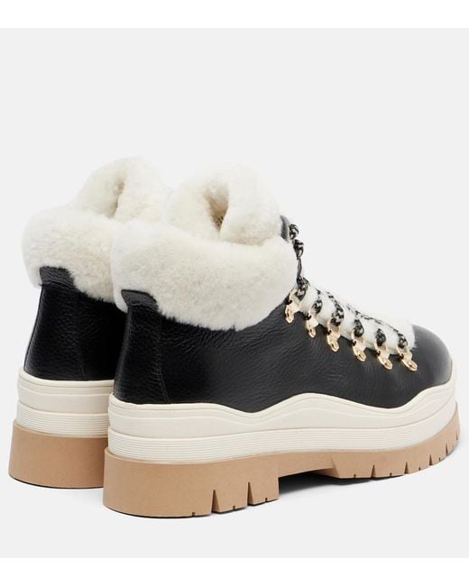 Bogner Black Arosa Shearling-Lined Leather Lace-Up Boots