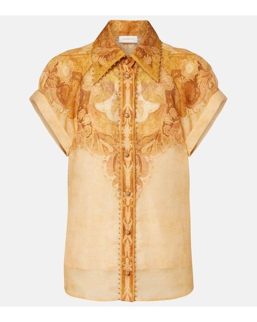 Zimmermann Orange Como Paisley Linen And Silk Blouse