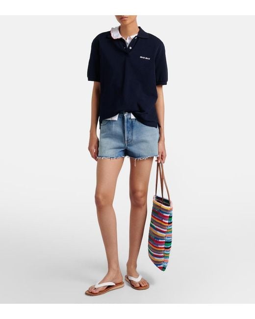 Miu Miu Blue Frayed Denim Shorts