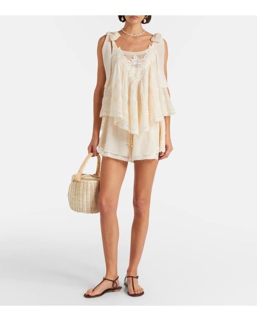 Zimmermann Natural Awaken Lace-Trimmed Cotton And Silk Shorts