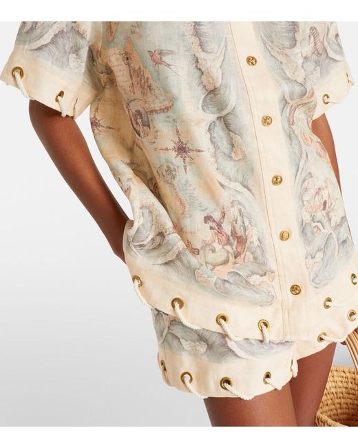 Zimmermann Natural Printed Linen Shirt