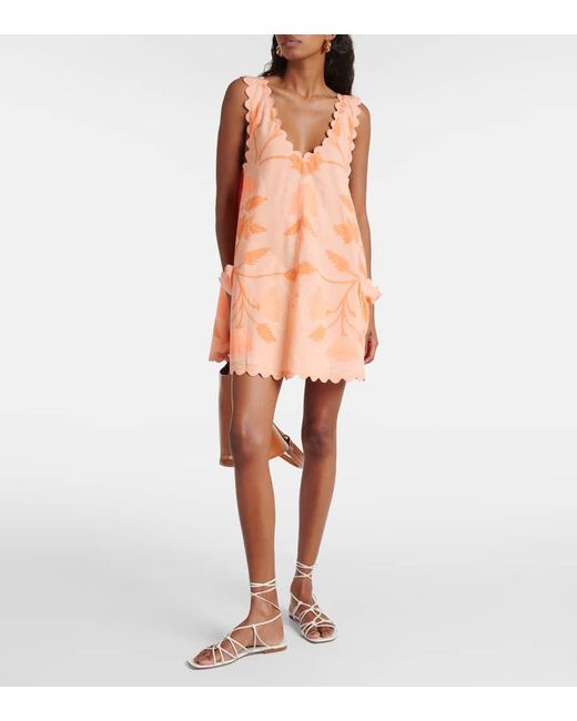 Juliet Dunn Orange Bedrucktes Minikleid aus Baumwolle