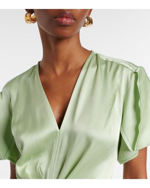 Victoria Beckham Green Gathered Crepe Satin Midi Dress