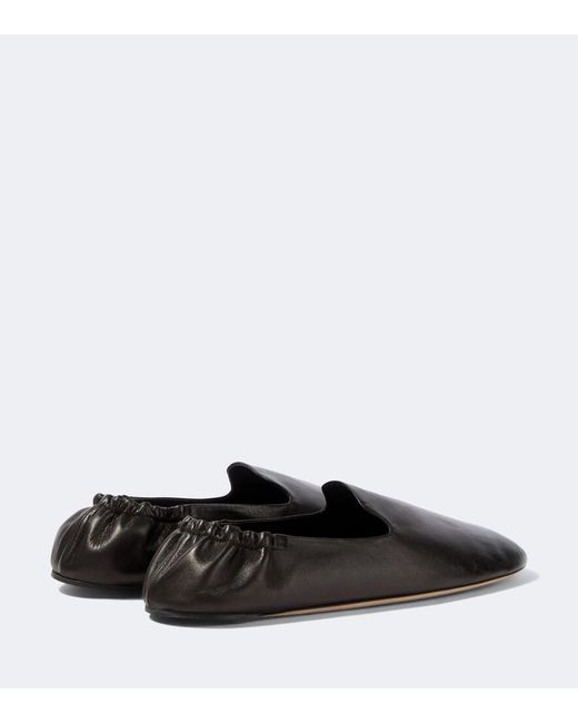 The Row Black Casa Leather Slip-On Shoes for men