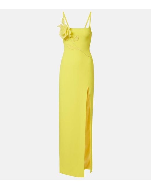 David Koma Yellow Floral-Applique Gown