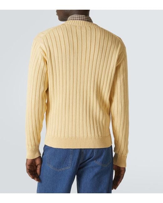 Auralee Yellow Ribbed-Knit Cotton Cardigan for men