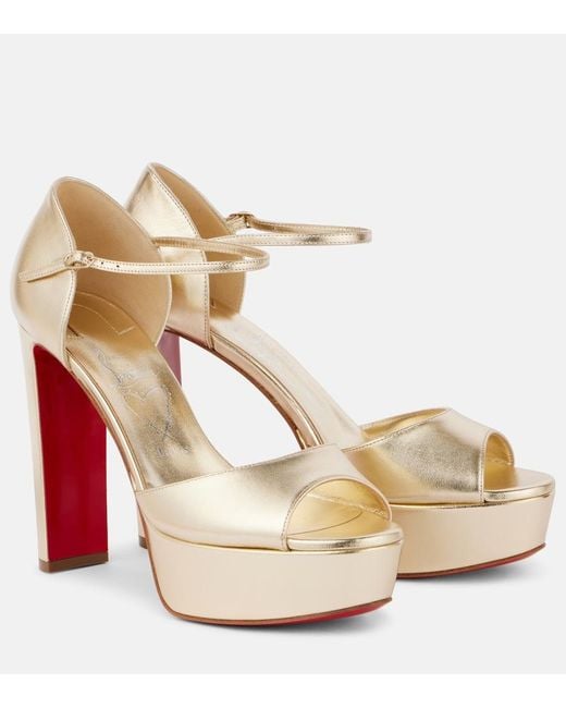 Christian Louboutin Natural Sandaloo 130 Leather Peep-Toe Pumps