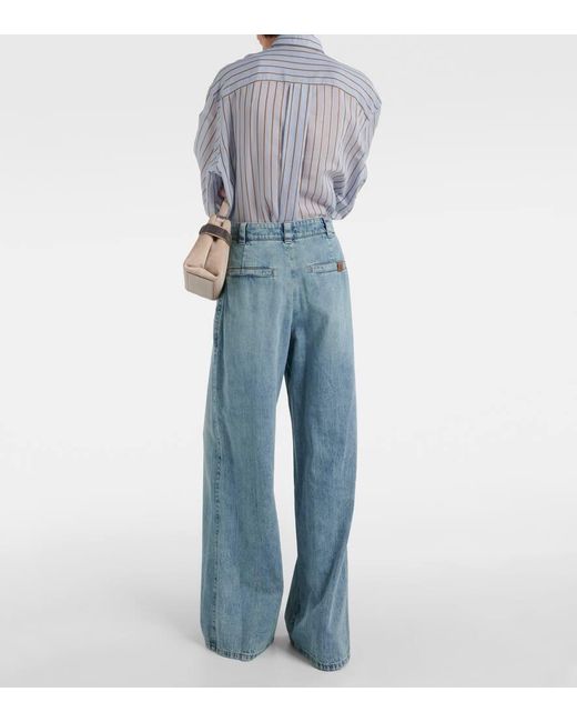 Jeans a vita alta e gamba larga di Brunello Cucinelli in Blue