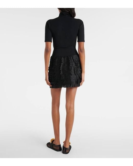 Alaïa Black Ruffled High-Neck Jersey Minidress