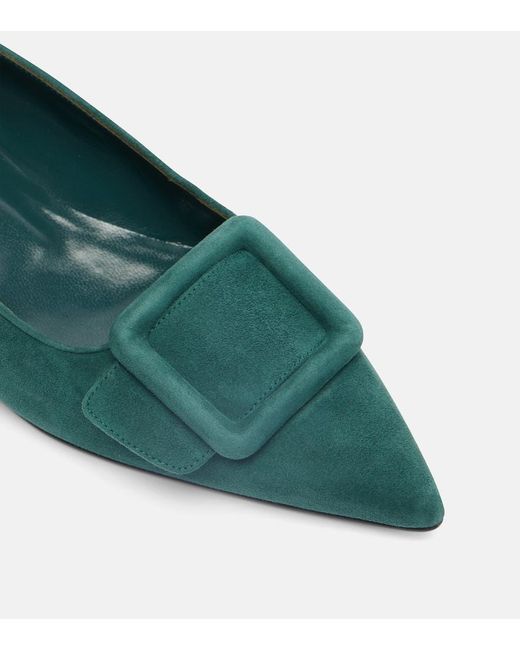 Manolo Blahnik Green Maysale Suede Ballet Flats