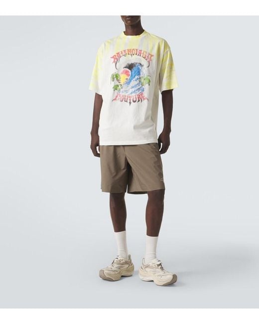 Balenciaga White Printed Tie-Dye Cotton Jersey T-Shirt for men