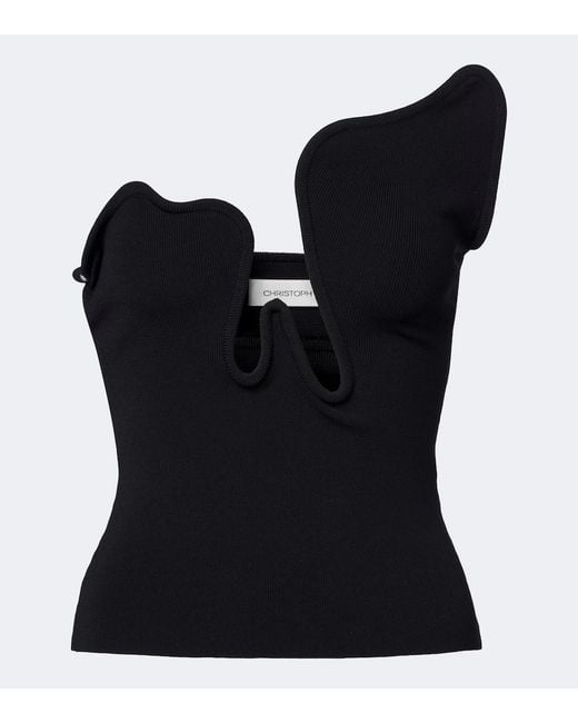 Christopher Esber Black Salacia Ribbed-Knit Jersey Top