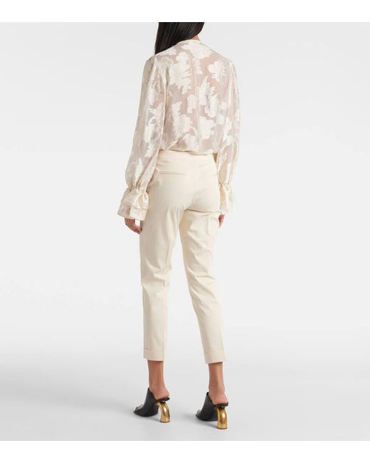 Etro Natural High-Rise Cotton-Blend Tapered Pants